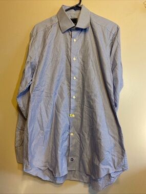 David Donahue Men’s 16 34/35 Dress Short Long Sleeve Blue Geometric Luxury